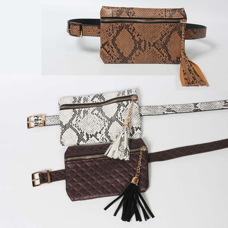 Snake Pattern Thin Belt Tassel Waist Bag