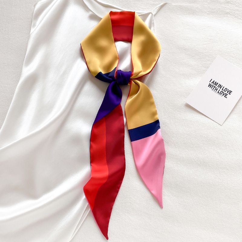 Color-blocking Striped Long Silk Scarf