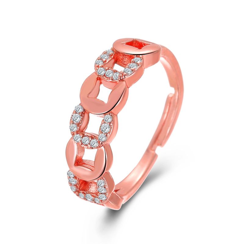 Fashion Copper Inlaid Zircon Chain Hollow Open Ring