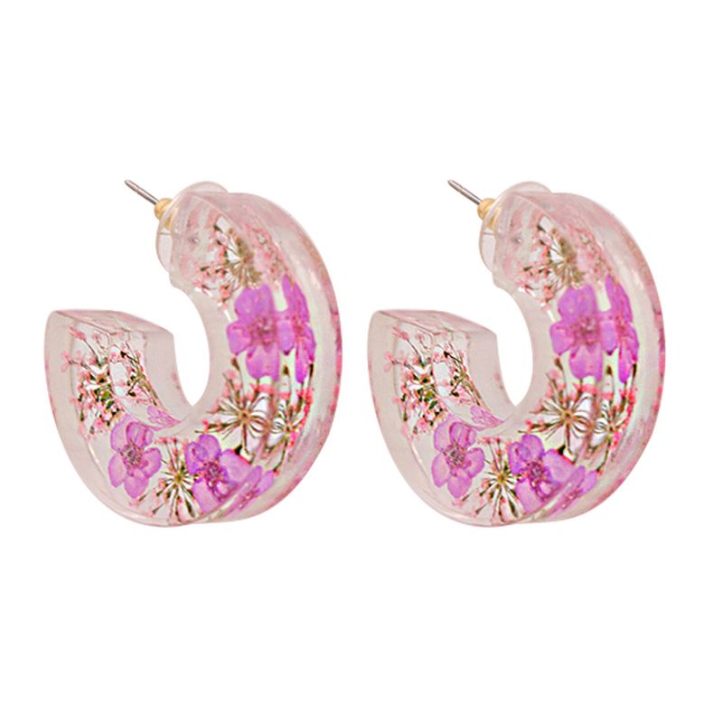 Fashion Transparent Resin Flower C-shaped Earrings