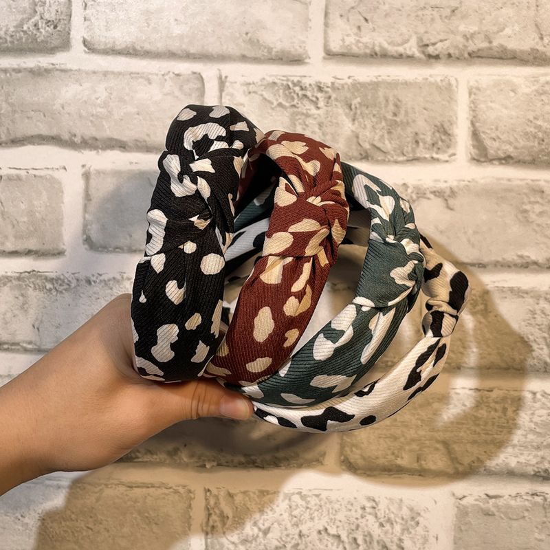 Fashion Spot Leopard Print Wide-brimmed Fabric Knotted Headband
