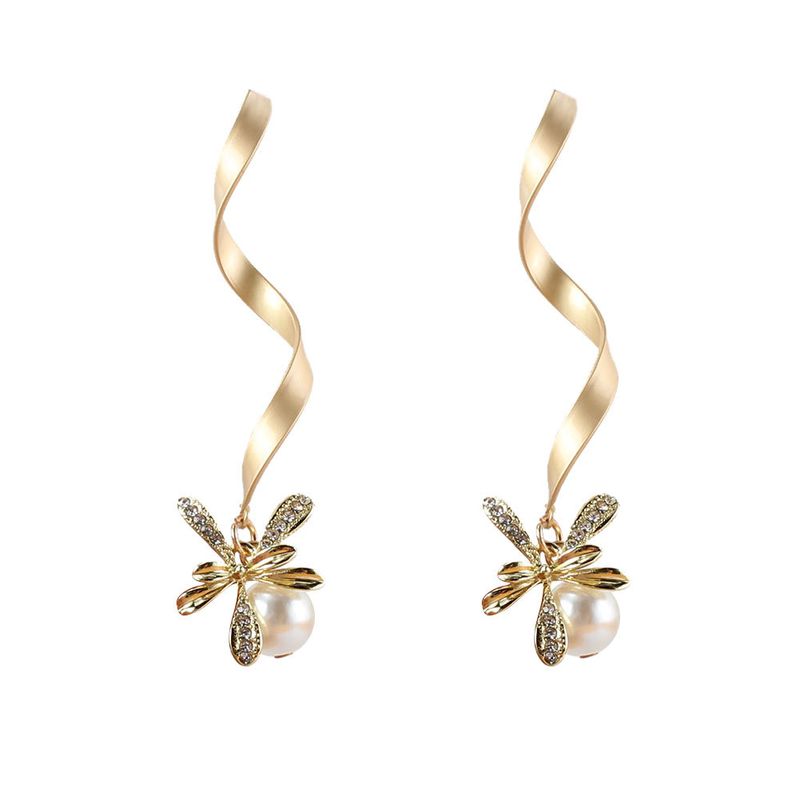 Koreanische Mode Einfache Legierung Eingelegte Perle Lange Ohrringe