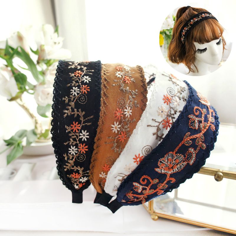 Fashion Ethnic Embroidery Lace Suede Floral Fabric Headband