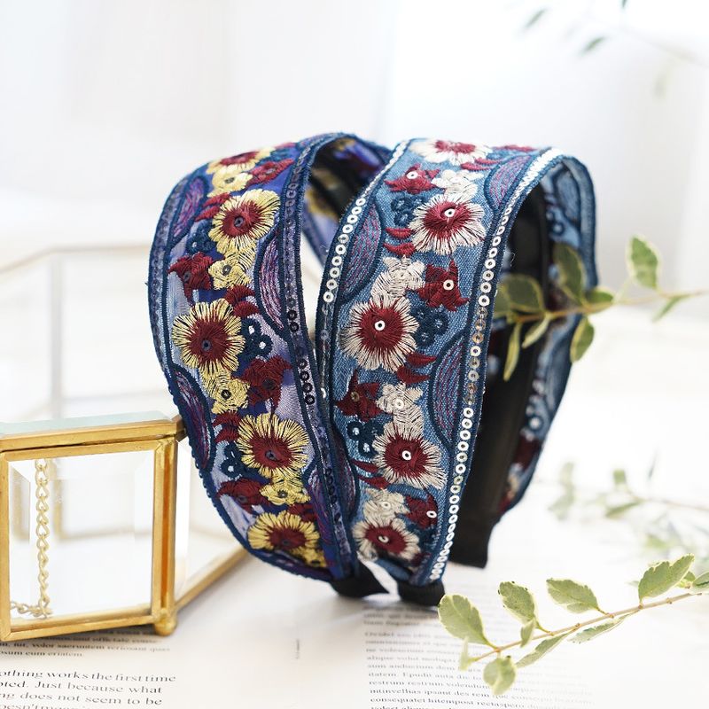 Retro Ethnic Flower Embroidery Korean Wide Hair Band