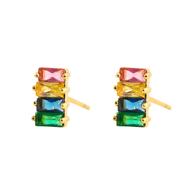 Fashion New Simple Style Rainbow Colorful Zircon Geometric Earrings