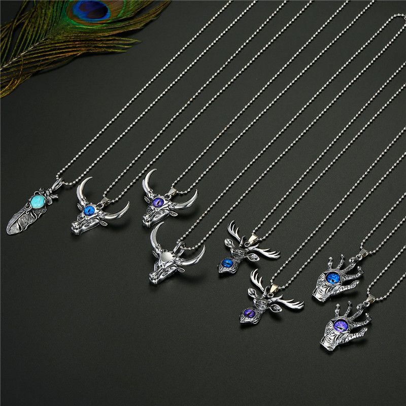 Punk Demon Eye Bull Head Alloy Necklace