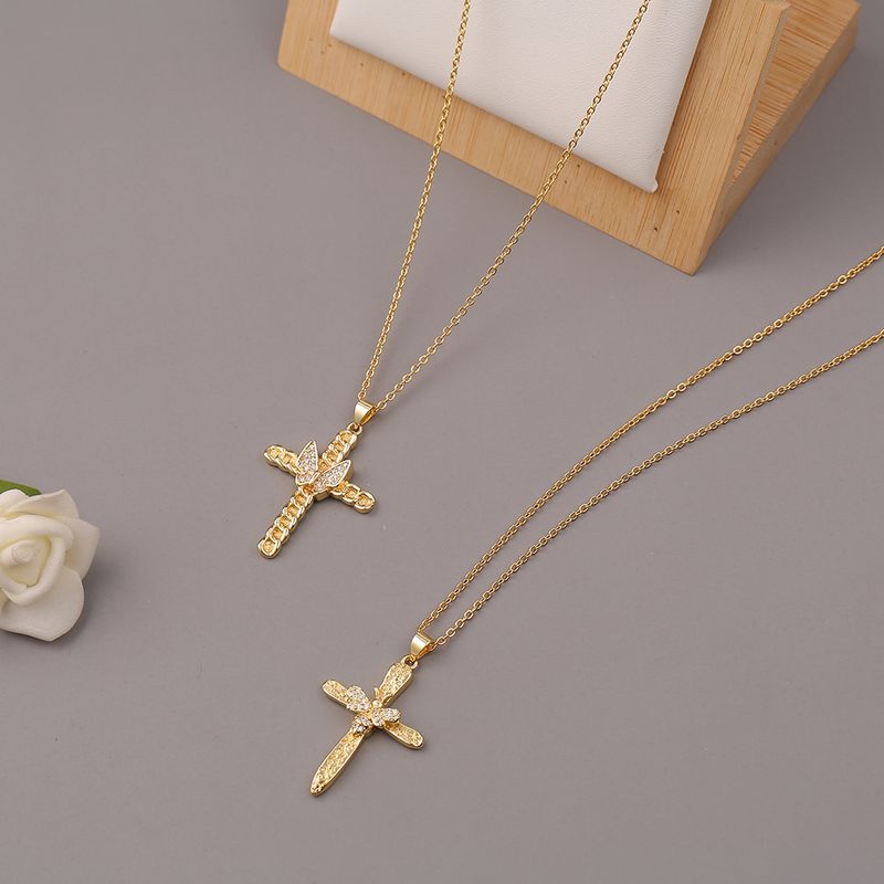 Fashion Butterfly Bee Cross Copper Inlaid Zircon Necklace Wholesale