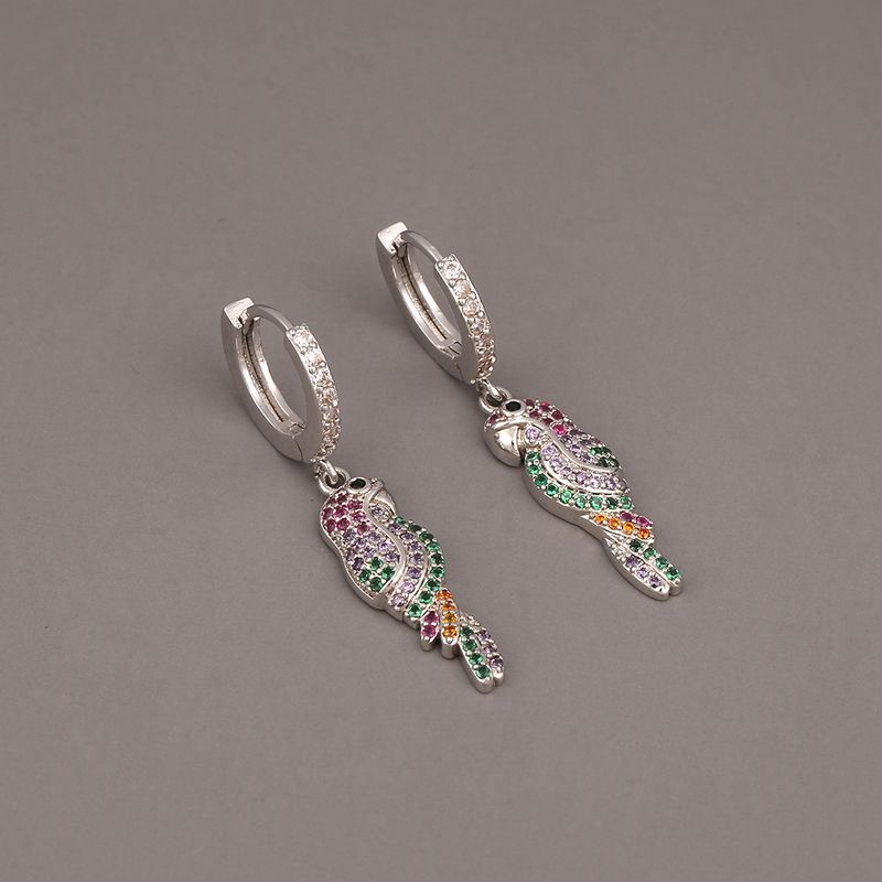 Fashion Geometric Parrot Copper Inlaid Zircon Earrings Wholesale
