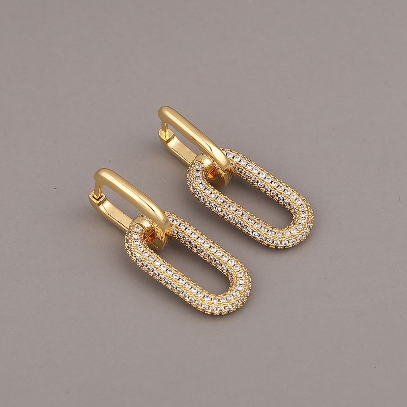 Fashion Geometric Double-ring Lock Copper Inlaid Zircon Earrings Wholesale