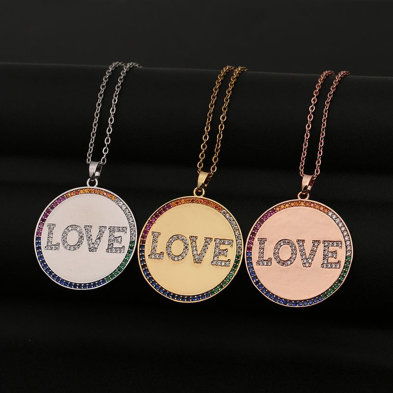 Fashion Round Love Letters Copper Inlaid Zircon Necklace Wholesale