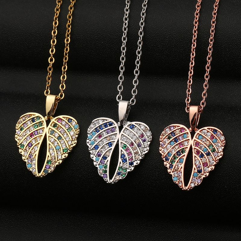 Fashion Wings Heart-shape Copper Inlaid Zircon Necklace Wholesale