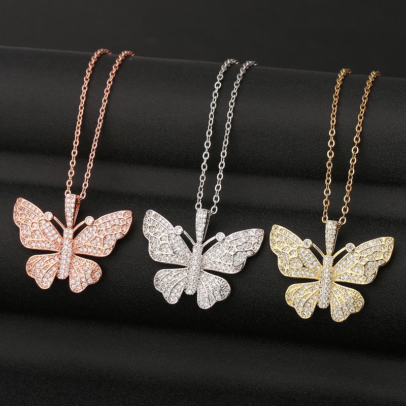 Mode Schmetterling Kupfer Eingelegte Zirkon Halskette Großhandel