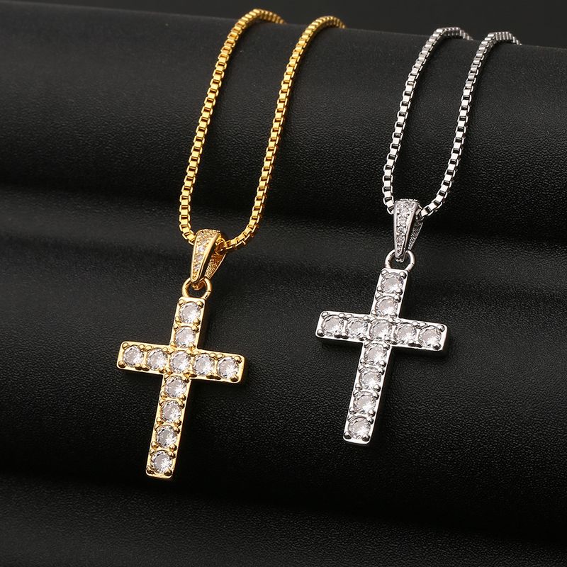 Mode Kreuz Kupfer Eingelegte Zirkon Halskette Großhandel