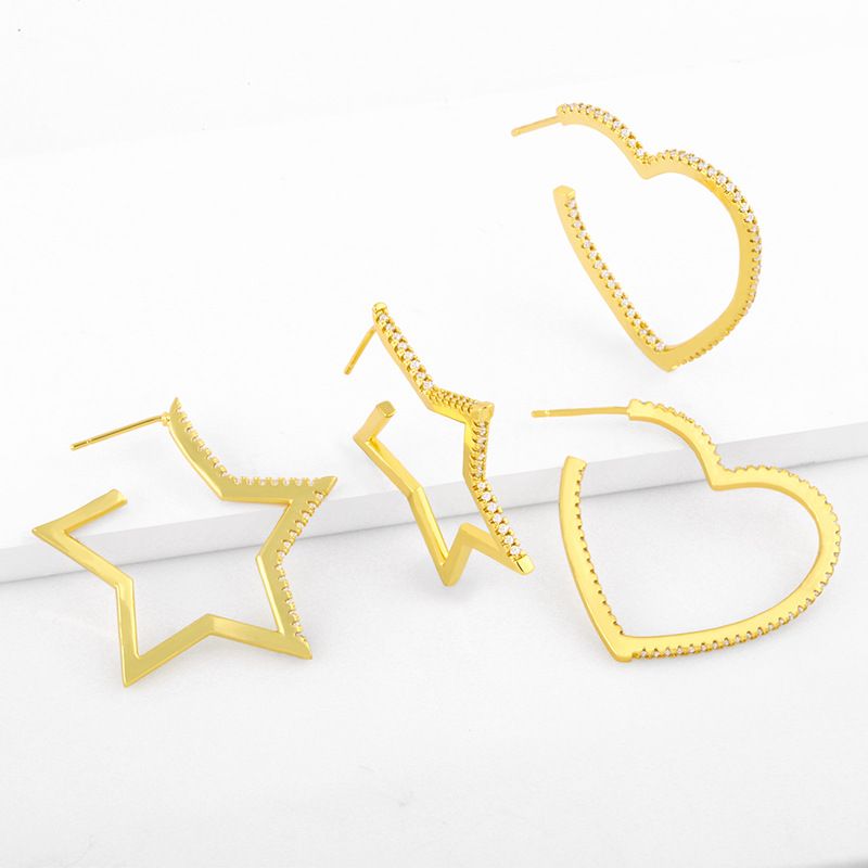 Metal Simple Hollow Five-pointed Star Love Stud Earrings