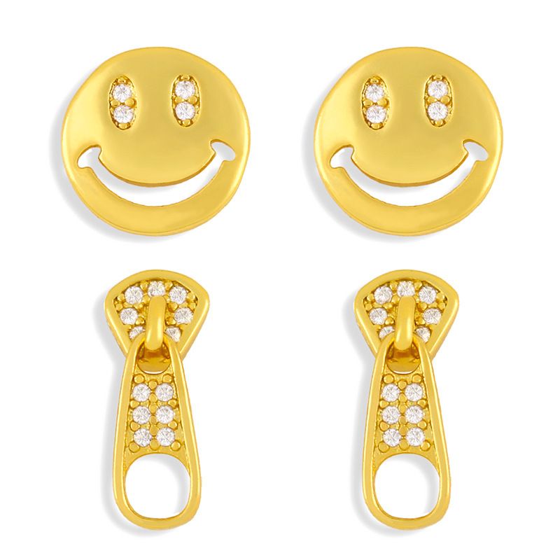 Korean Simple Short Smiley Snake Diamond Earrings