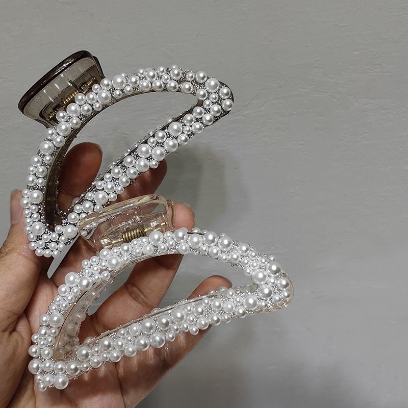 Korean Transparent Pearl Decor Geometric Resin Hairpin