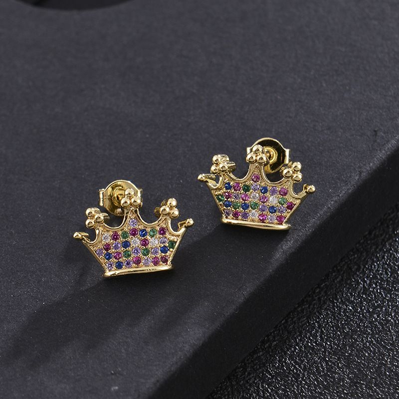 Fashion Crown Copper Inlaid Zircon Earrings Wholesale