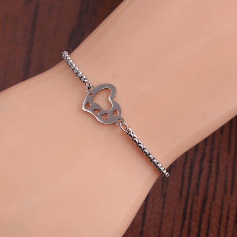 Fashion Peach Heart Stainless Steel Adjustable Bracelet