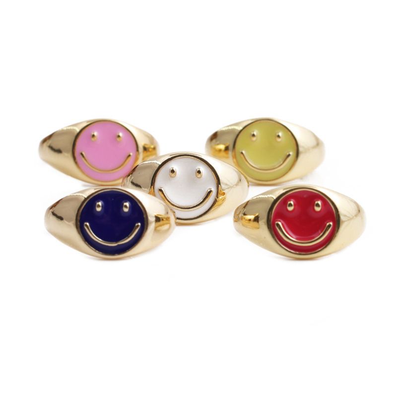 Fashion Smile Cute Copper Gold Dripping Oil Ring Wholesale