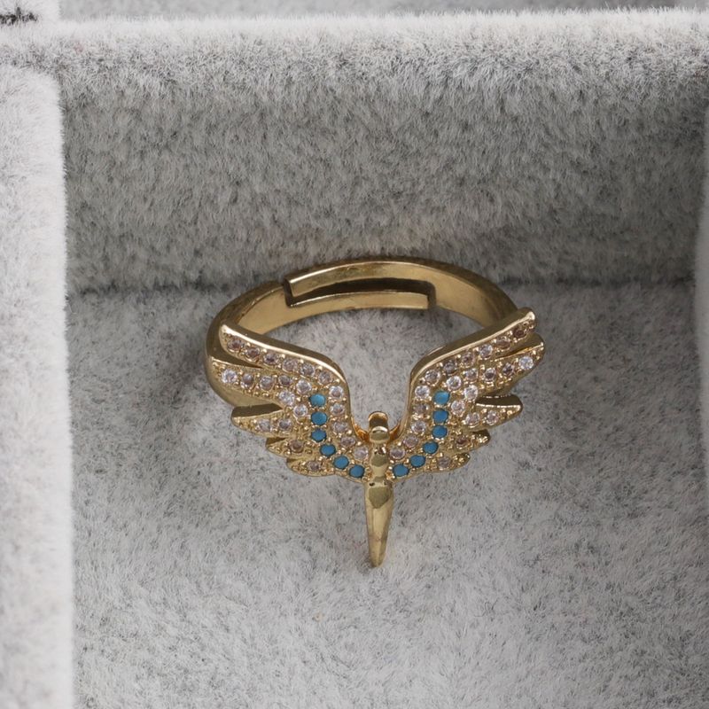 Fashion Angel Wings Copper Inlaid Zircon Rings Wholesale