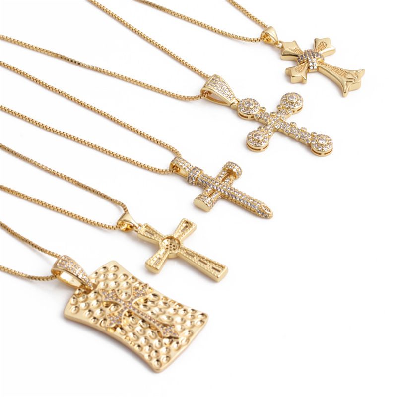 Mode Kreuz Kupfer Eingelegte Zirkon Halskette Großhandel