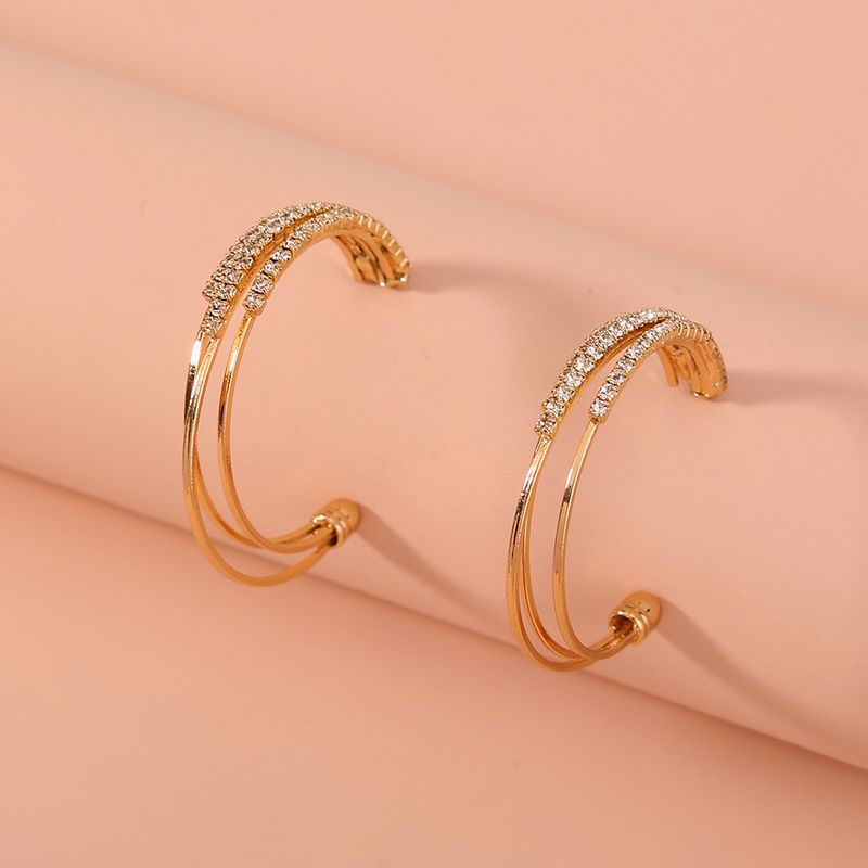 Fashion New Style Simple C-shaped Multi-layer Diamond Earrings