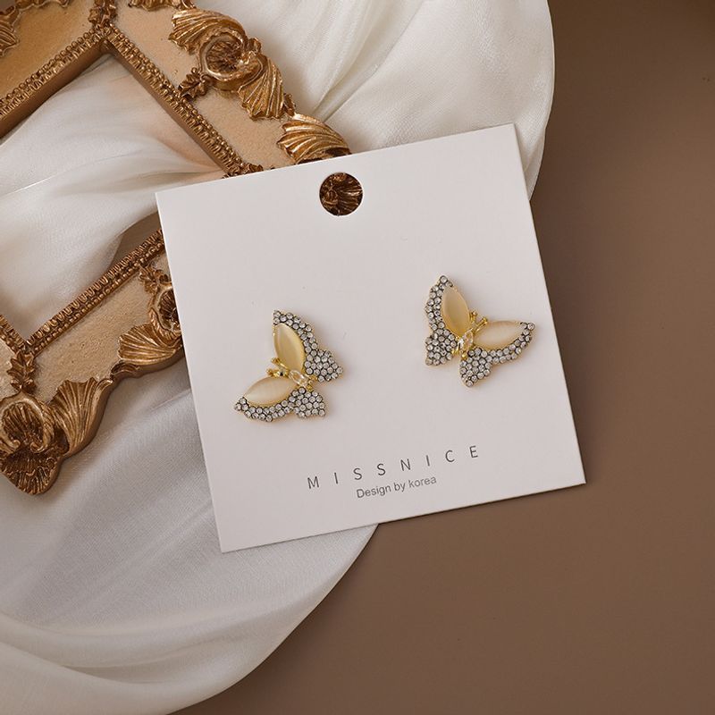 Boucles D&#39;oreilles Papillon Opale Strass Simples À La Mode