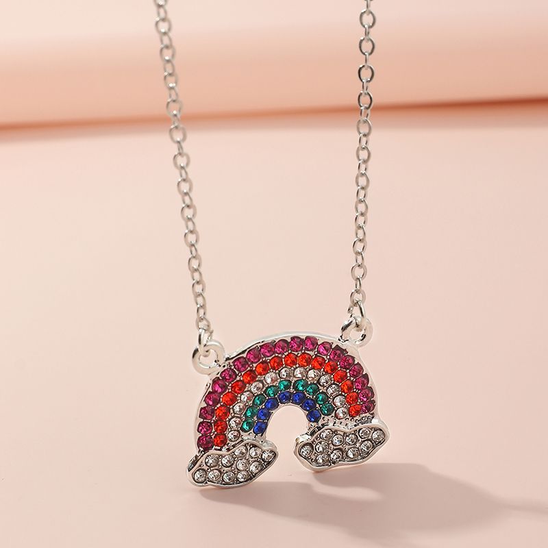 Fashion New Style Simple Five Color Diamond Rainbow Necklace