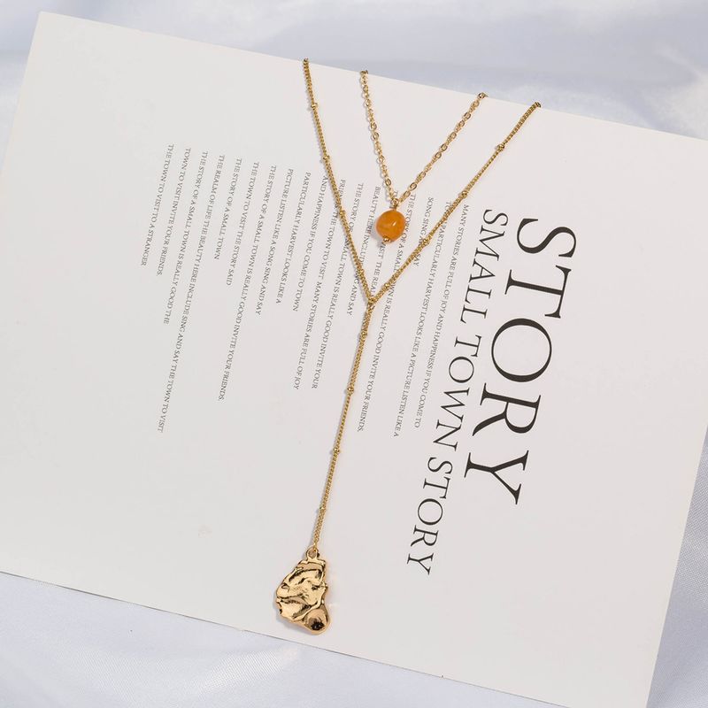 Fashion Golden Yellow Natural Stone Shaped Alloy Necklace