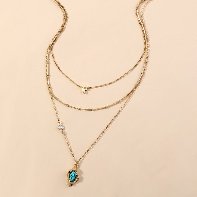 Fashion Bohemian Micro-inlaid Turquoise Pendant Multi-layer Necklace