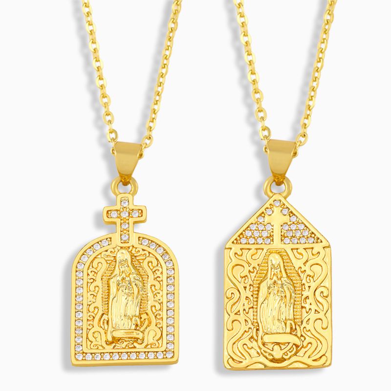 Fashion Virgin Mary Cross Copper Inlaid Zircon Necklace Wholesale
