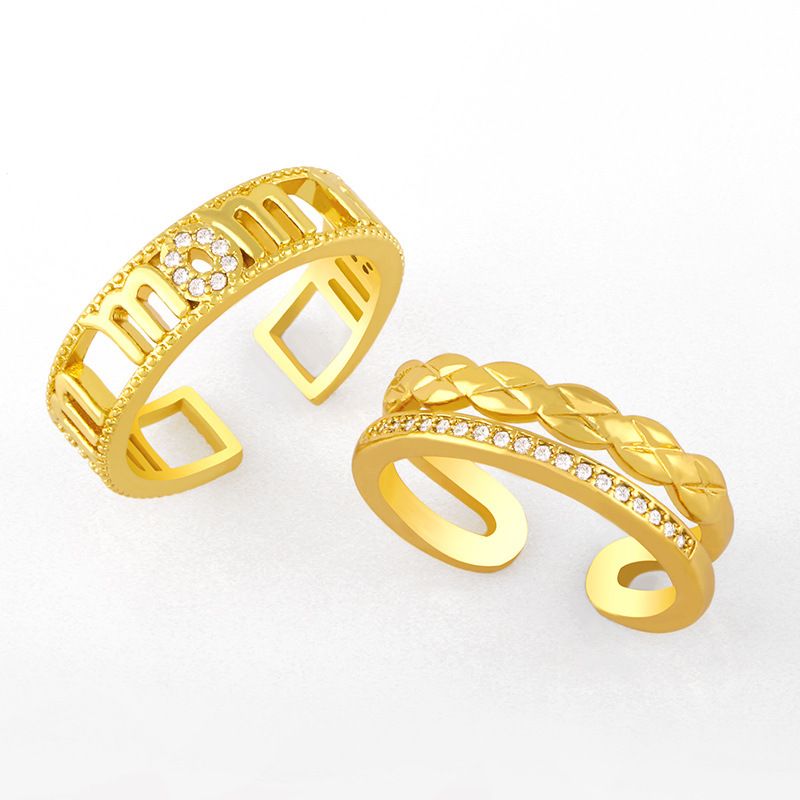 Fashion Geometric Double Layer Copper Inlaid Zircon Rings Wholesale