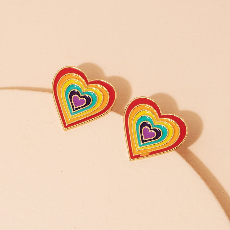 Fashion Alloy Rainbow Heart Earrings Wholesale