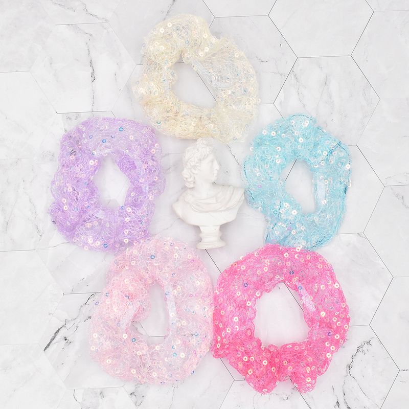 Korean Style Folds Breathable Mesh Sequin Fabric Hair Scrunchies