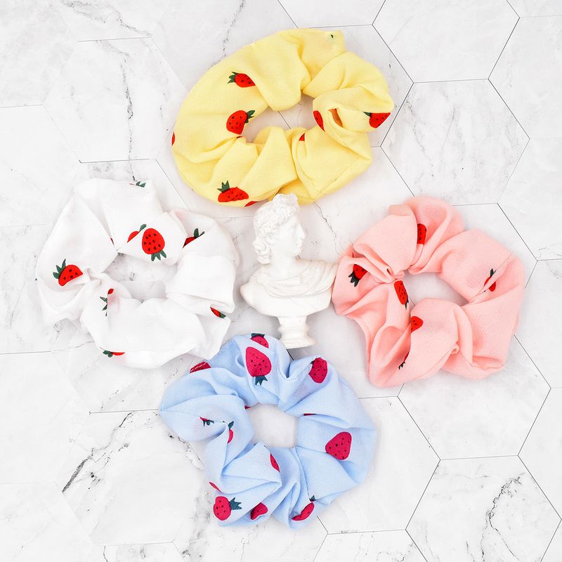 Korean Style Fold Small Strawberry Print Fabric Hair Scrunchies