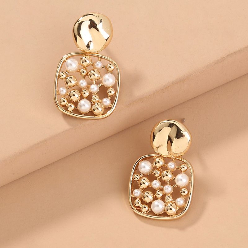 Fashion Square Pearl Hollow Short Style Pineapple Earrings