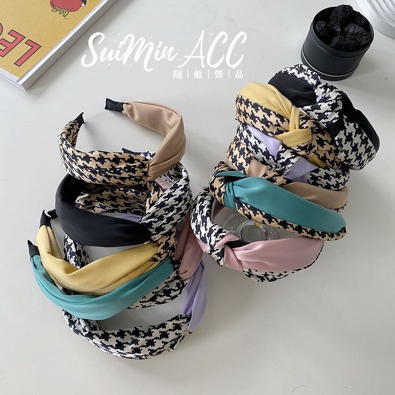 Korean Version Houndstooth Color Matching Knotted Headband