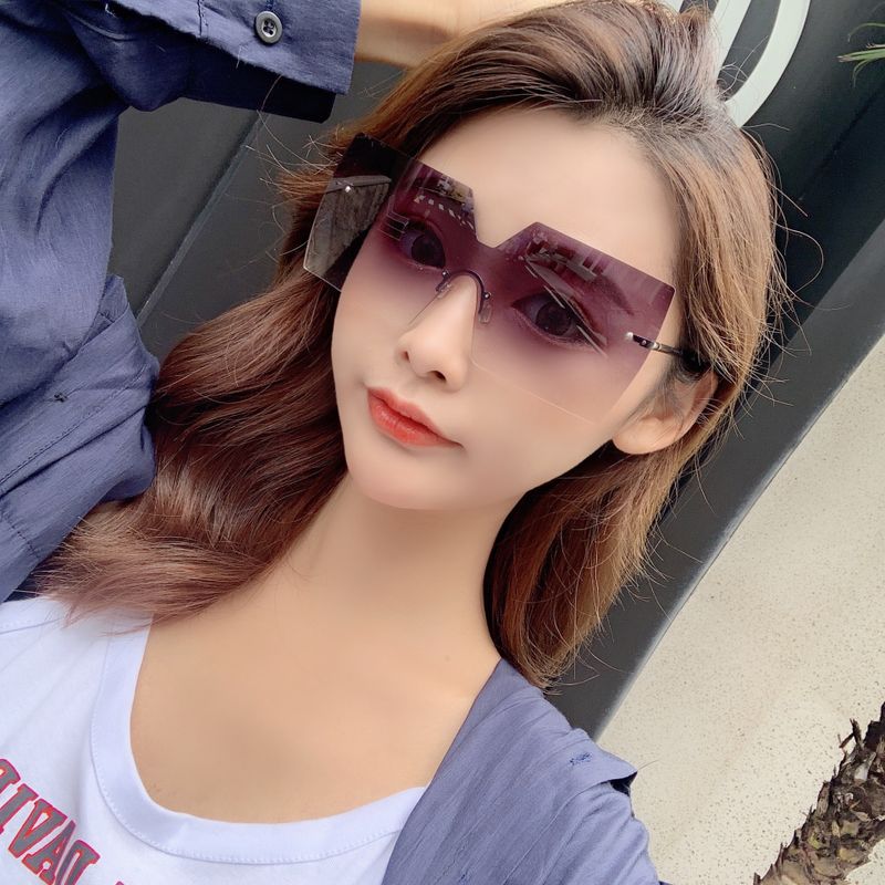 New Korean Fashion Style Rimless Big Frame One-piece Sunglasses
