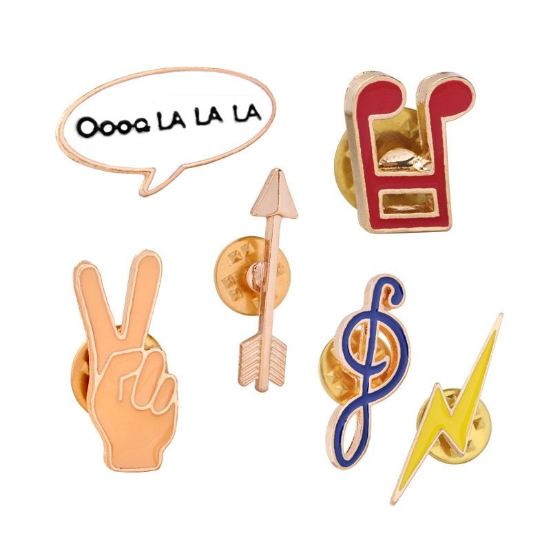 Cartoon Creative Palm Music Symbol Lightning Brooch Set
