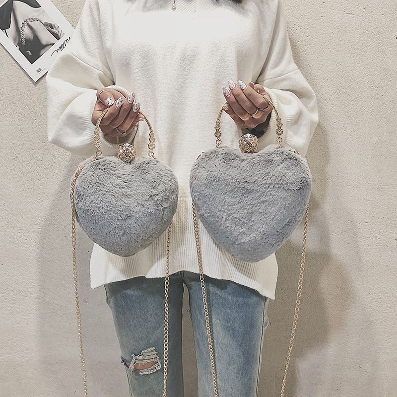 Fashion Heart-shape Plush Shoulder Messenger Portable Bag