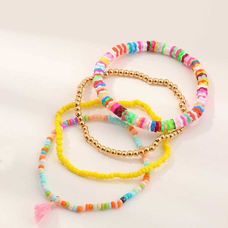 Conjunto De Pulsera De Cuentas De Arroz Ajustable De Borlas De Estilo Simple De Moda