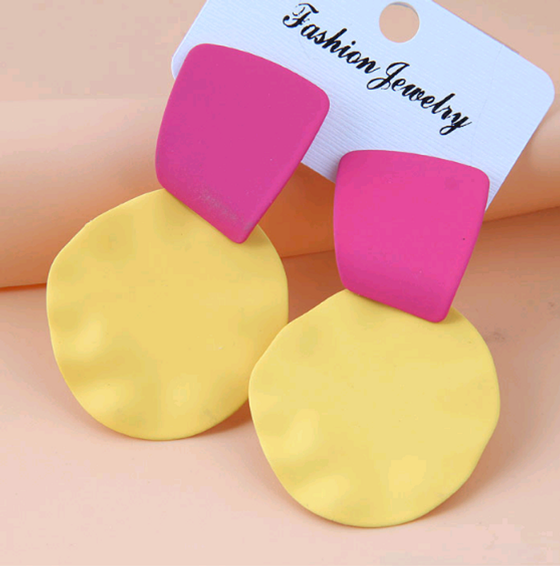 Fashion Metal Fluorescent Color Wild Geometric Shape Exaggerated Earrings