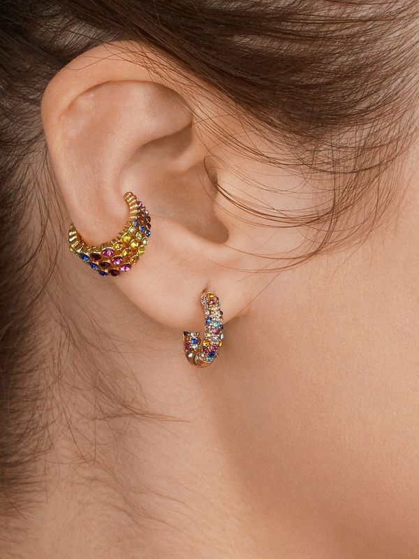 Alloy C-shaped Multi-layer Colored Diamonds Ear Clips