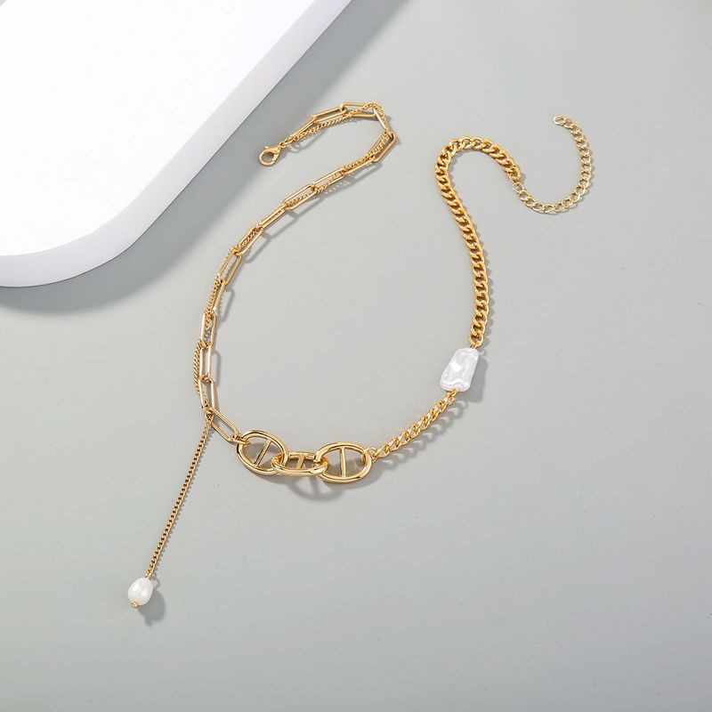Fashion Stitching Chain Pearl Pendant Single Layer Clavicle Chain