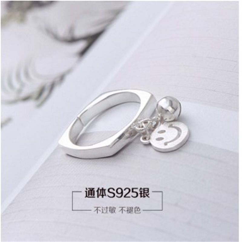 Korean Bell Smiley Pendent S925 Sterling Silver Ring