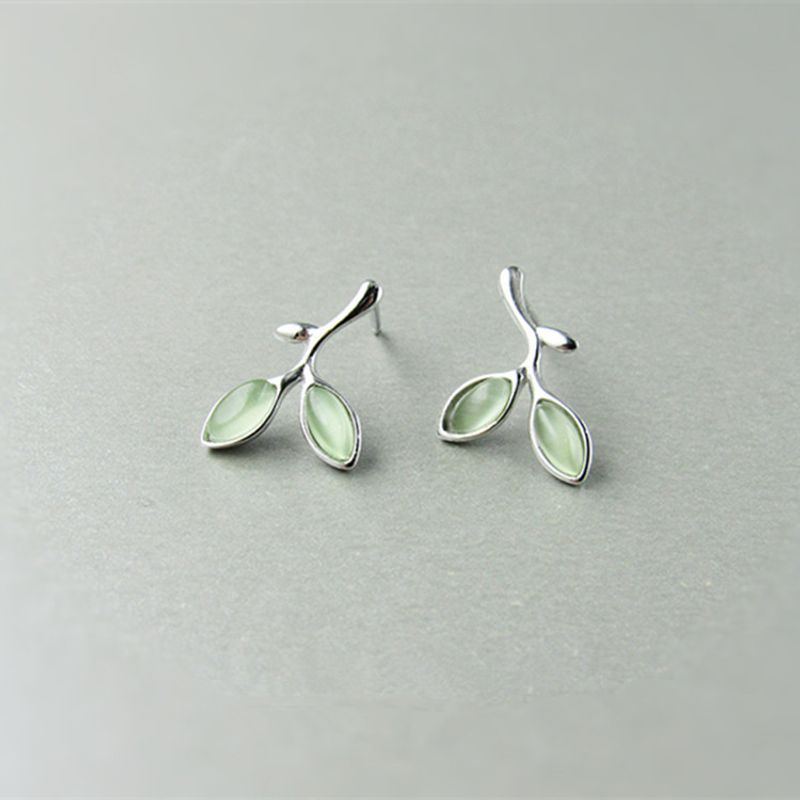 Simple Green Opal Leaf Earrings