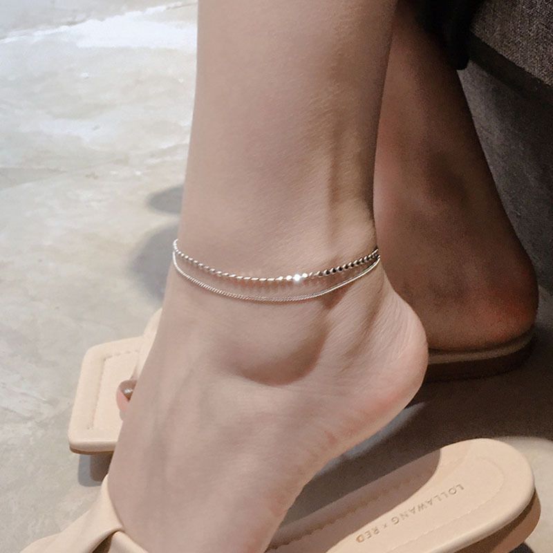 S925 Silver Double Layer Disc Anklet