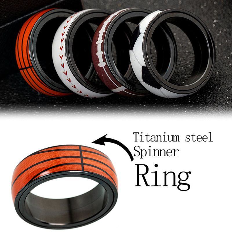 Fashion Football Basketball Baseball Rugby Stripe Titanium Steel Ring