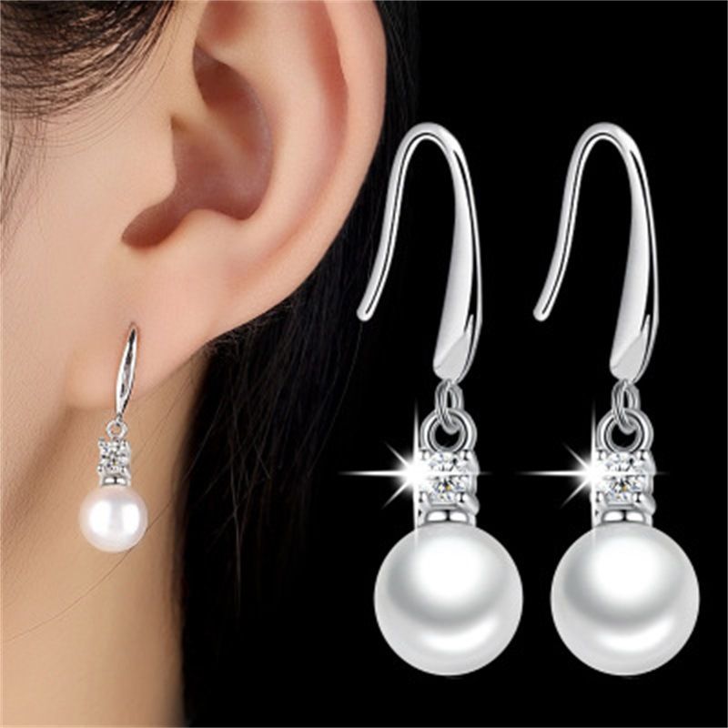 Korean Zircon Pearl Silver Earrings Wholesale