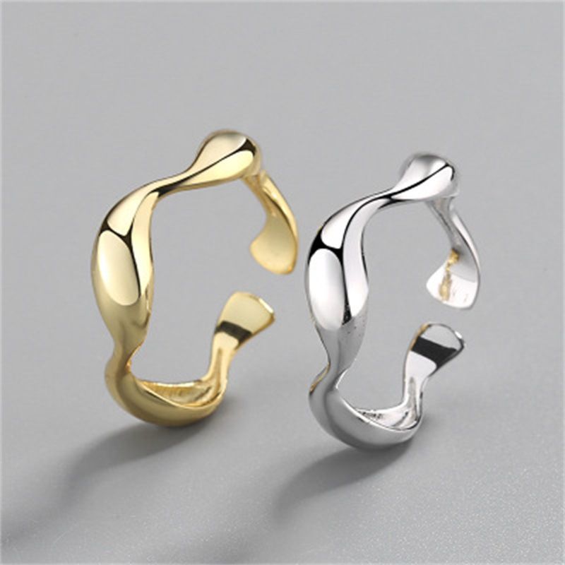 Fashion S925 Sterling Silver Irregular Wave Pattern Smooth Open Ring